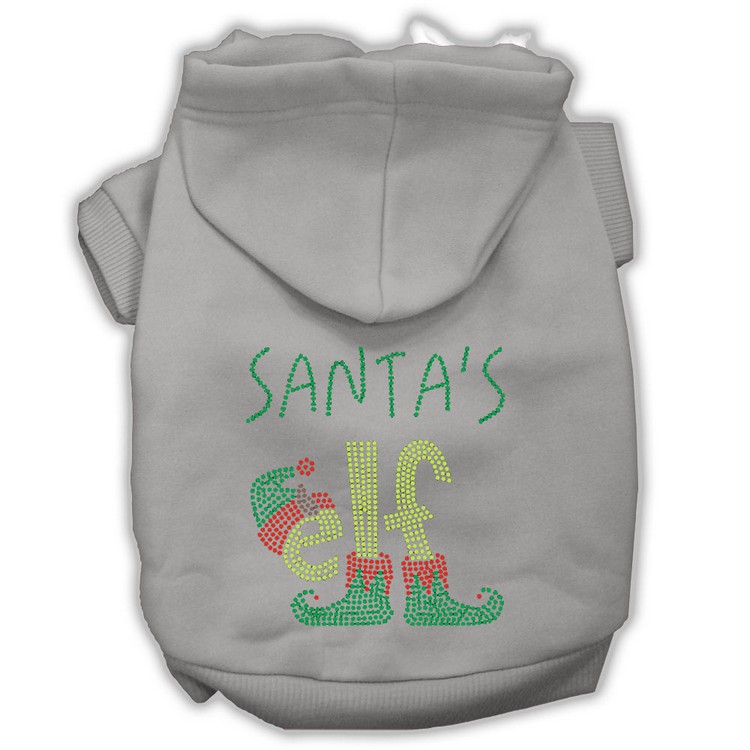 Santa's Elf Rhinestone Dog Hoodie Grey S